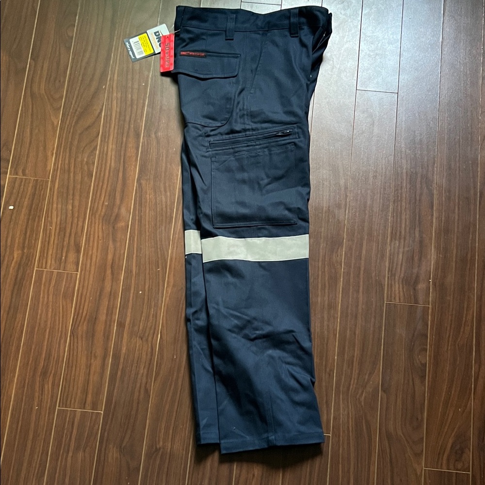 Men's Black Cargo Work Pants with Reflective Stripes